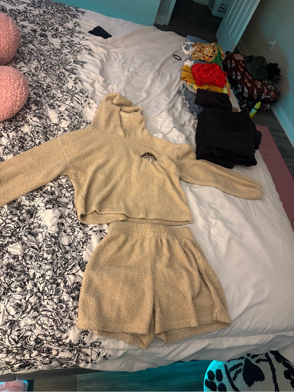 Cozy Cream Teddy Fleece Hoodie & Shorts Loungewear Set